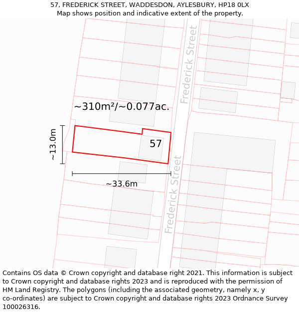 57, FREDERICK STREET, WADDESDON, AYLESBURY, HP18 0LX: Plot and title map