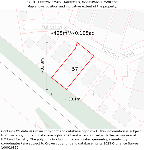 57, FULLERTON ROAD, HARTFORD, NORTHWICH, CW8 1SR: Plot and title map