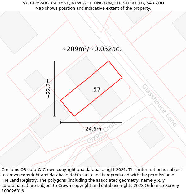 57, GLASSHOUSE LANE, NEW WHITTINGTON, CHESTERFIELD, S43 2DQ: Plot and title map