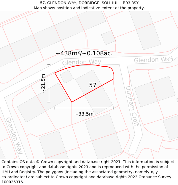 57, GLENDON WAY, DORRIDGE, SOLIHULL, B93 8SY: Plot and title map