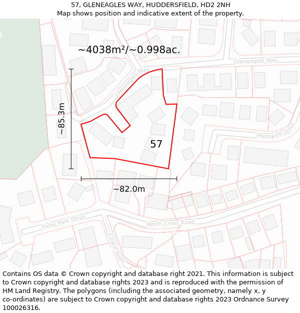 57, GLENEAGLES WAY, HUDDERSFIELD, HD2 2NH: Plot and title map