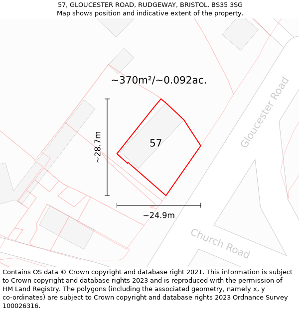 57, GLOUCESTER ROAD, RUDGEWAY, BRISTOL, BS35 3SG: Plot and title map