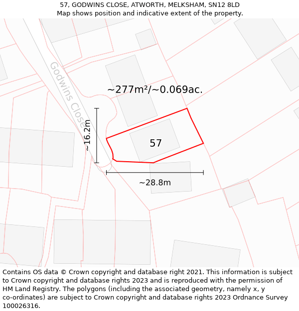 57, GODWINS CLOSE, ATWORTH, MELKSHAM, SN12 8LD: Plot and title map