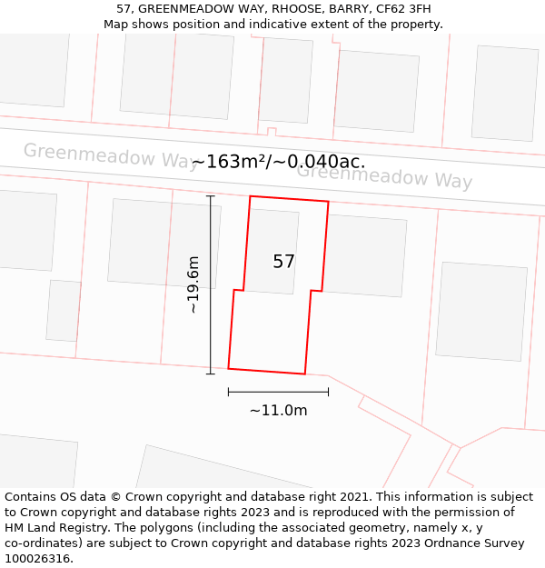 57, GREENMEADOW WAY, RHOOSE, BARRY, CF62 3FH: Plot and title map