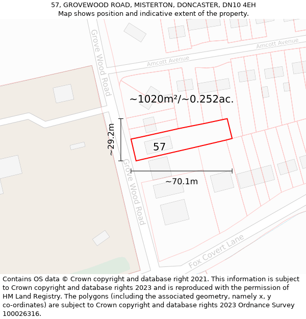 57, GROVEWOOD ROAD, MISTERTON, DONCASTER, DN10 4EH: Plot and title map