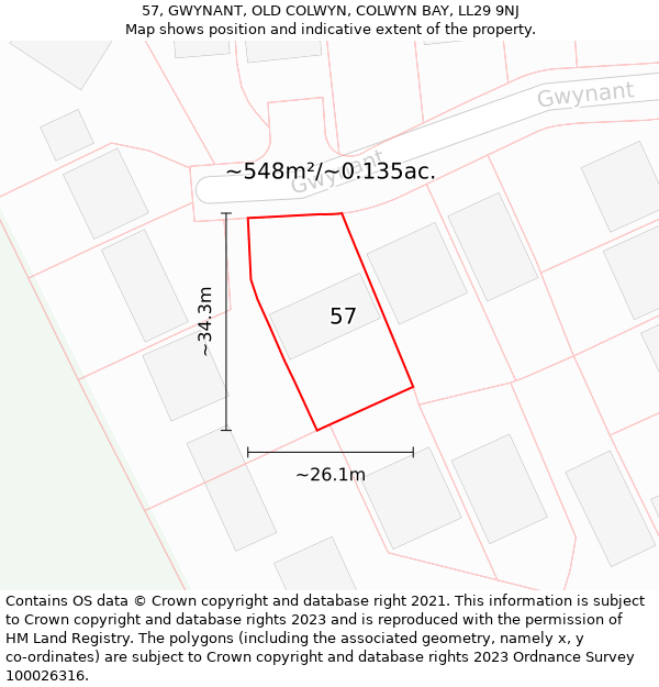 57, GWYNANT, OLD COLWYN, COLWYN BAY, LL29 9NJ: Plot and title map