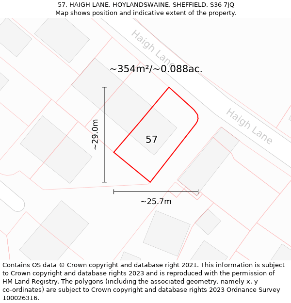 57, HAIGH LANE, HOYLANDSWAINE, SHEFFIELD, S36 7JQ: Plot and title map