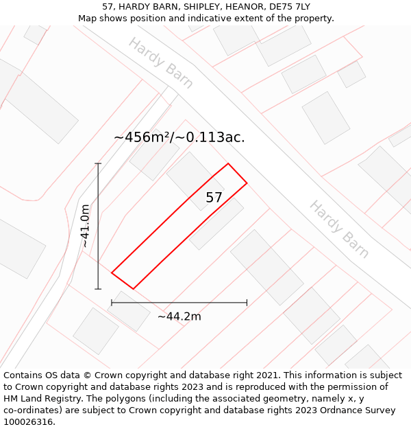 57, HARDY BARN, SHIPLEY, HEANOR, DE75 7LY: Plot and title map