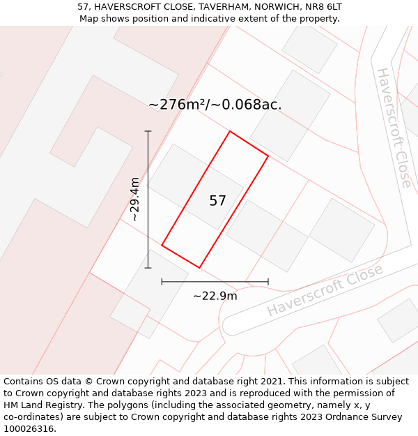 57, HAVERSCROFT CLOSE, TAVERHAM, NORWICH, NR8 6LT: Plot and title map