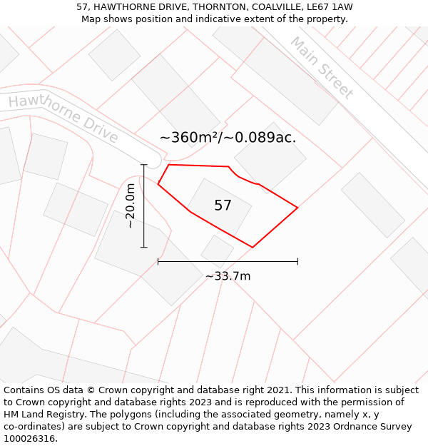 57, HAWTHORNE DRIVE, THORNTON, COALVILLE, LE67 1AW: Plot and title map