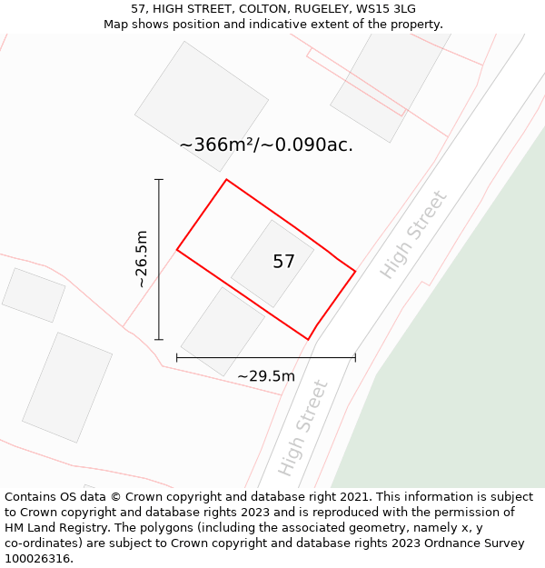 57, HIGH STREET, COLTON, RUGELEY, WS15 3LG: Plot and title map