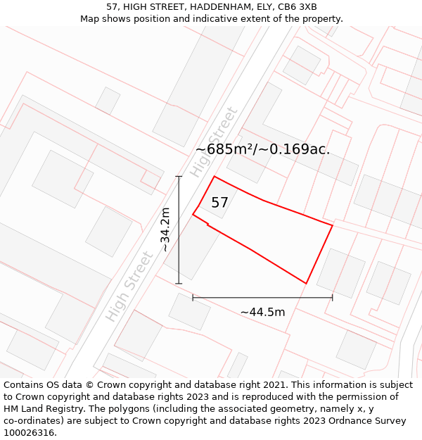 57, HIGH STREET, HADDENHAM, ELY, CB6 3XB: Plot and title map