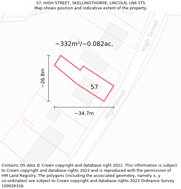 57, HIGH STREET, SKELLINGTHORPE, LINCOLN, LN6 5TS: Plot and title map
