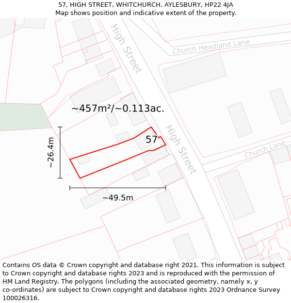 57, HIGH STREET, WHITCHURCH, AYLESBURY, HP22 4JA: Plot and title map