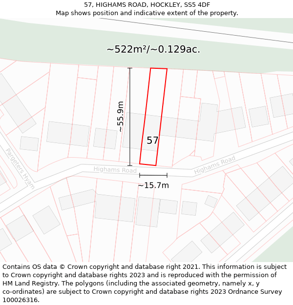 57, HIGHAMS ROAD, HOCKLEY, SS5 4DF: Plot and title map