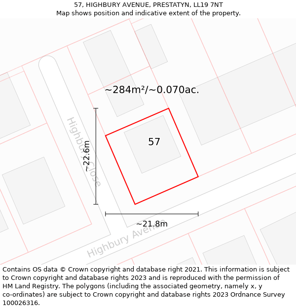 57, HIGHBURY AVENUE, PRESTATYN, LL19 7NT: Plot and title map