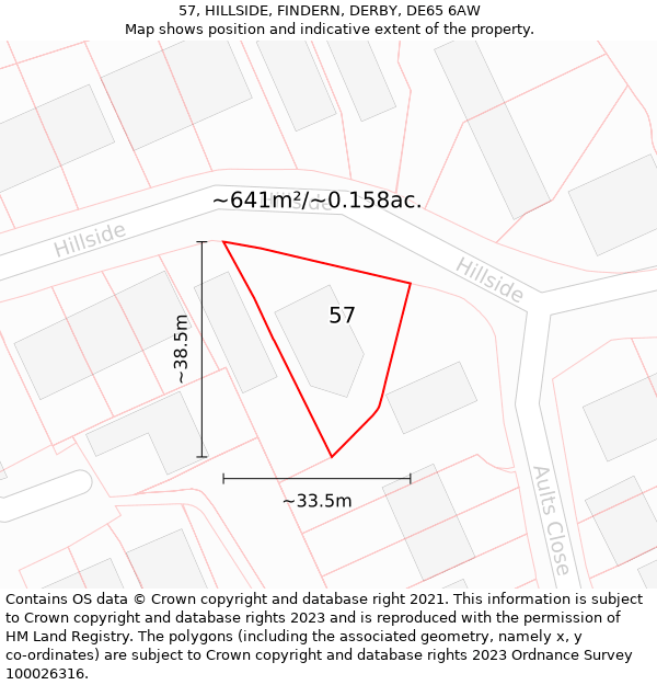 57, HILLSIDE, FINDERN, DERBY, DE65 6AW: Plot and title map