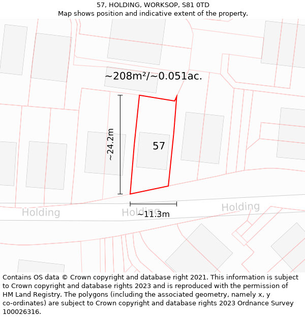 57, HOLDING, WORKSOP, S81 0TD: Plot and title map