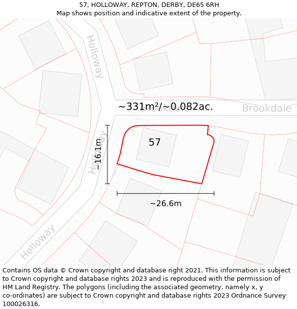 57, HOLLOWAY, REPTON, DERBY, DE65 6RH: Plot and title map
