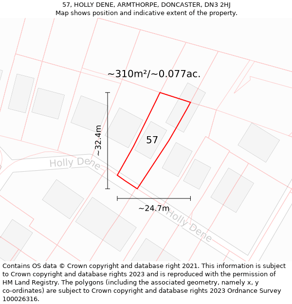 57, HOLLY DENE, ARMTHORPE, DONCASTER, DN3 2HJ: Plot and title map