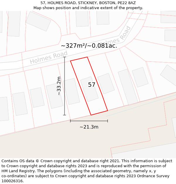 57, HOLMES ROAD, STICKNEY, BOSTON, PE22 8AZ: Plot and title map