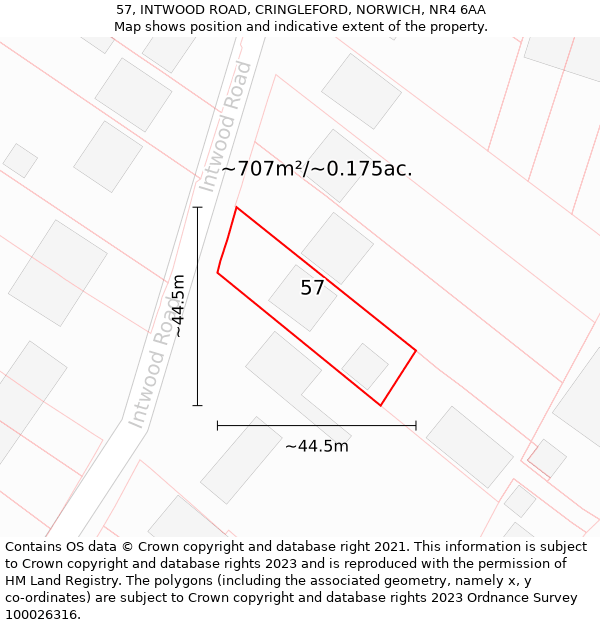 57, INTWOOD ROAD, CRINGLEFORD, NORWICH, NR4 6AA: Plot and title map