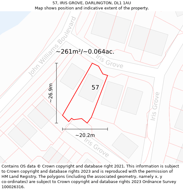 57, IRIS GROVE, DARLINGTON, DL1 1AU: Plot and title map