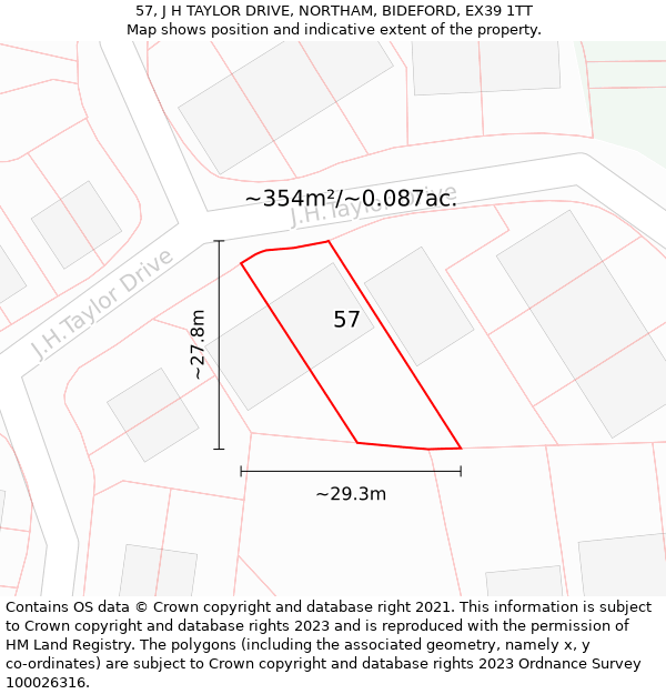 57, J H TAYLOR DRIVE, NORTHAM, BIDEFORD, EX39 1TT: Plot and title map