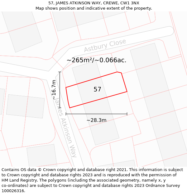 57, JAMES ATKINSON WAY, CREWE, CW1 3NX: Plot and title map