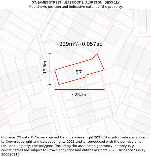 57, JAMES STREET, LEABROOKS, ALFRETON, DE55 1LY: Plot and title map