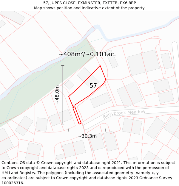 57, JUPES CLOSE, EXMINSTER, EXETER, EX6 8BP: Plot and title map