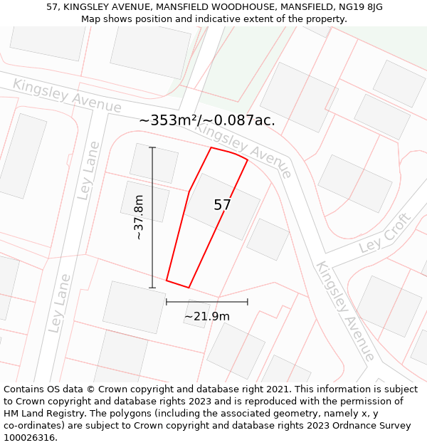 57, KINGSLEY AVENUE, MANSFIELD WOODHOUSE, MANSFIELD, NG19 8JG: Plot and title map