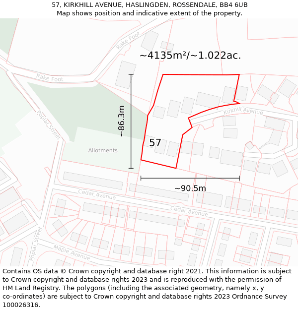 57, KIRKHILL AVENUE, HASLINGDEN, ROSSENDALE, BB4 6UB: Plot and title map