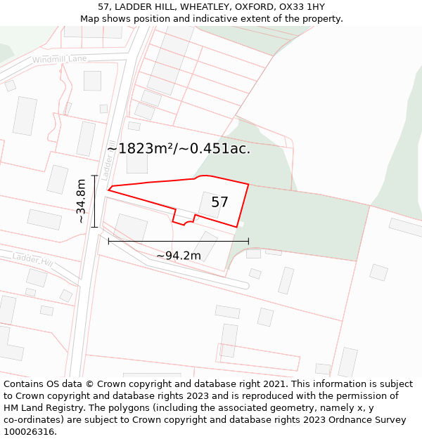 57, LADDER HILL, WHEATLEY, OXFORD, OX33 1HY: Plot and title map