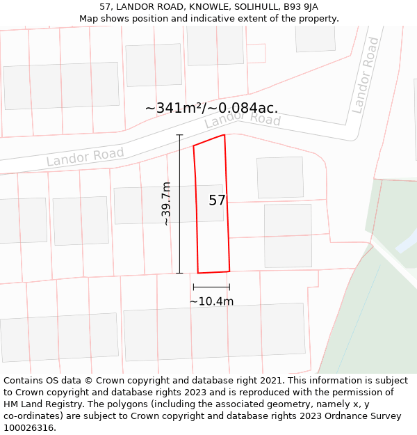 57, LANDOR ROAD, KNOWLE, SOLIHULL, B93 9JA: Plot and title map