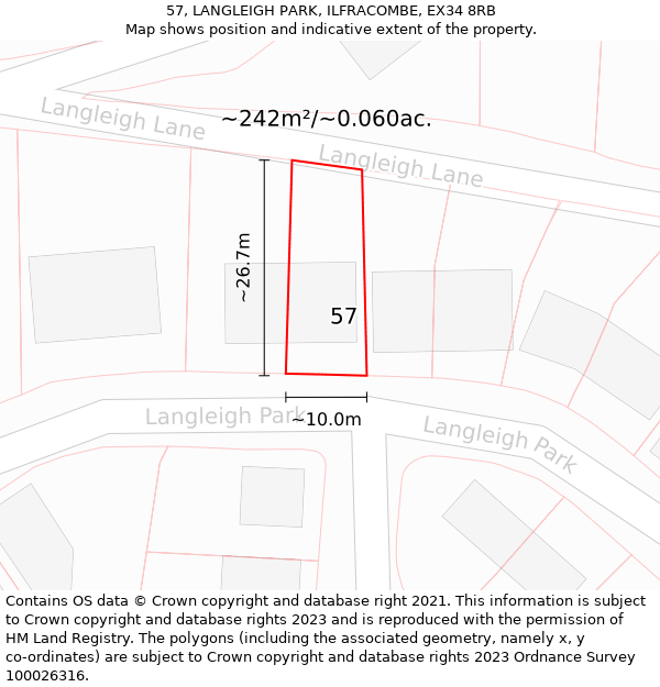 57, LANGLEIGH PARK, ILFRACOMBE, EX34 8RB: Plot and title map