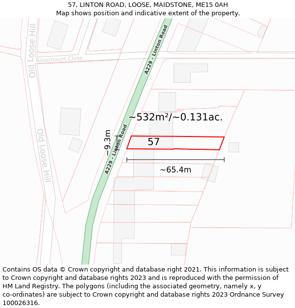 57, LINTON ROAD, LOOSE, MAIDSTONE, ME15 0AH: Plot and title map