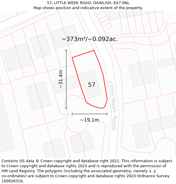 57, LITTLE WEEK ROAD, DAWLISH, EX7 0NL: Plot and title map