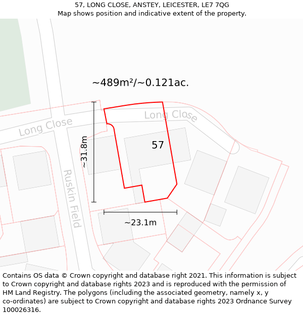 57, LONG CLOSE, ANSTEY, LEICESTER, LE7 7QG: Plot and title map