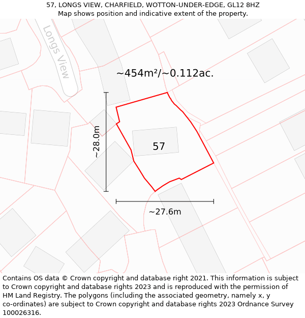 57, LONGS VIEW, CHARFIELD, WOTTON-UNDER-EDGE, GL12 8HZ: Plot and title map