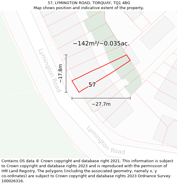 57, LYMINGTON ROAD, TORQUAY, TQ1 4BG: Plot and title map