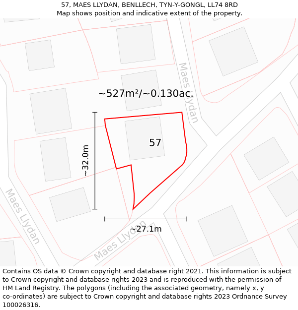 57, MAES LLYDAN, BENLLECH, TYN-Y-GONGL, LL74 8RD: Plot and title map