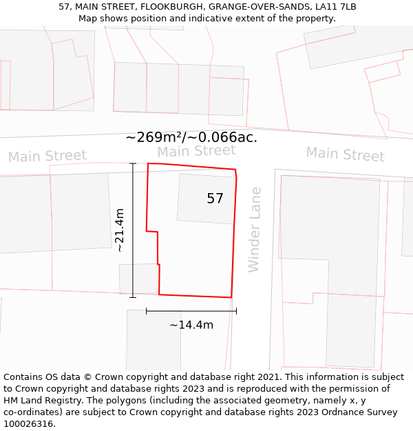 57, MAIN STREET, FLOOKBURGH, GRANGE-OVER-SANDS, LA11 7LB: Plot and title map