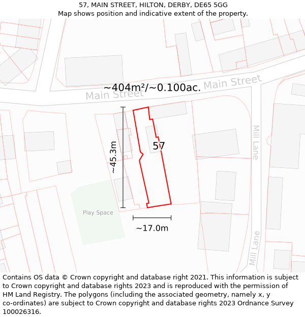 57, MAIN STREET, HILTON, DERBY, DE65 5GG: Plot and title map