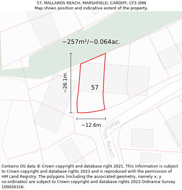 57, MALLARDS REACH, MARSHFIELD, CARDIFF, CF3 2NN: Plot and title map