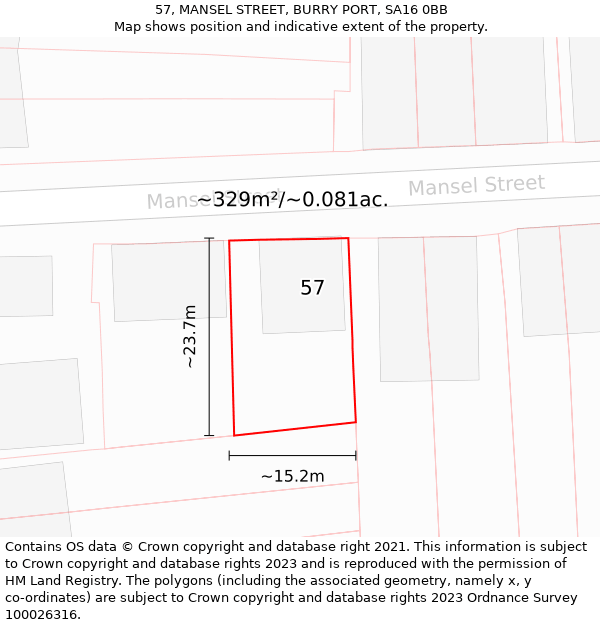 57, MANSEL STREET, BURRY PORT, SA16 0BB: Plot and title map