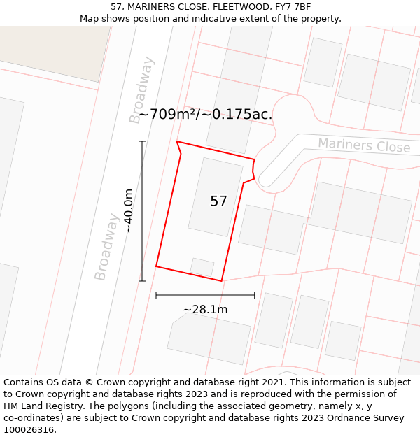 57, MARINERS CLOSE, FLEETWOOD, FY7 7BF: Plot and title map