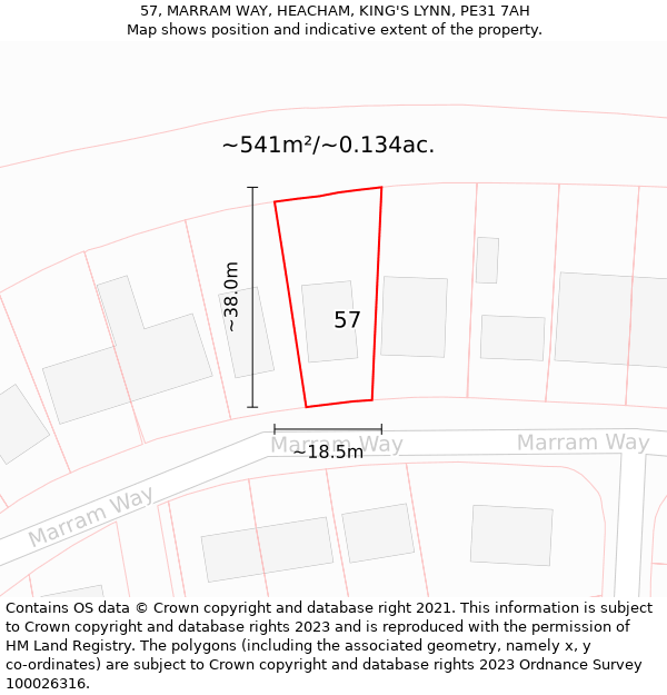 57, MARRAM WAY, HEACHAM, KING'S LYNN, PE31 7AH: Plot and title map