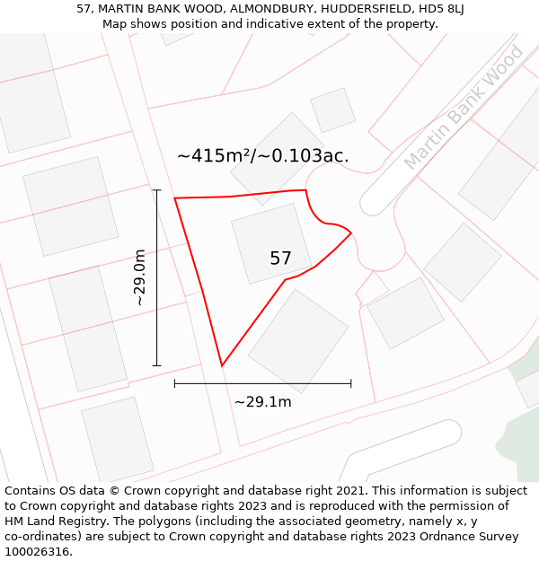 57, MARTIN BANK WOOD, ALMONDBURY, HUDDERSFIELD, HD5 8LJ: Plot and title map