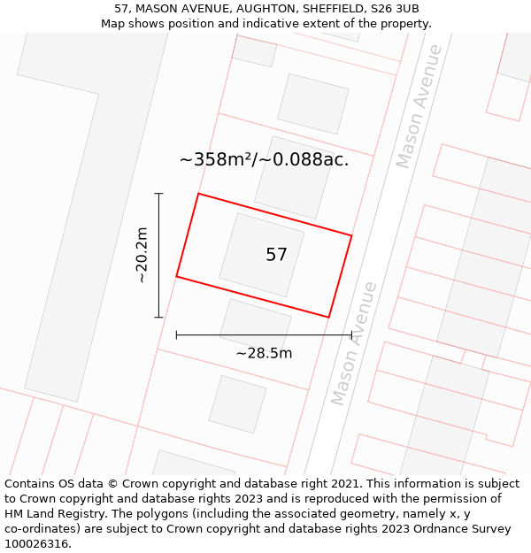 57, MASON AVENUE, AUGHTON, SHEFFIELD, S26 3UB: Plot and title map